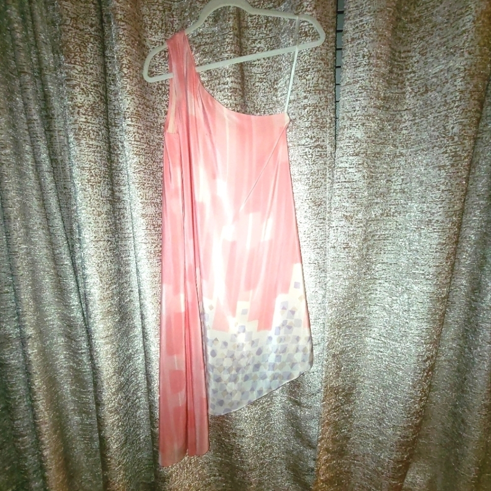 Maeve One Shoulder Dress in Pink and Gray